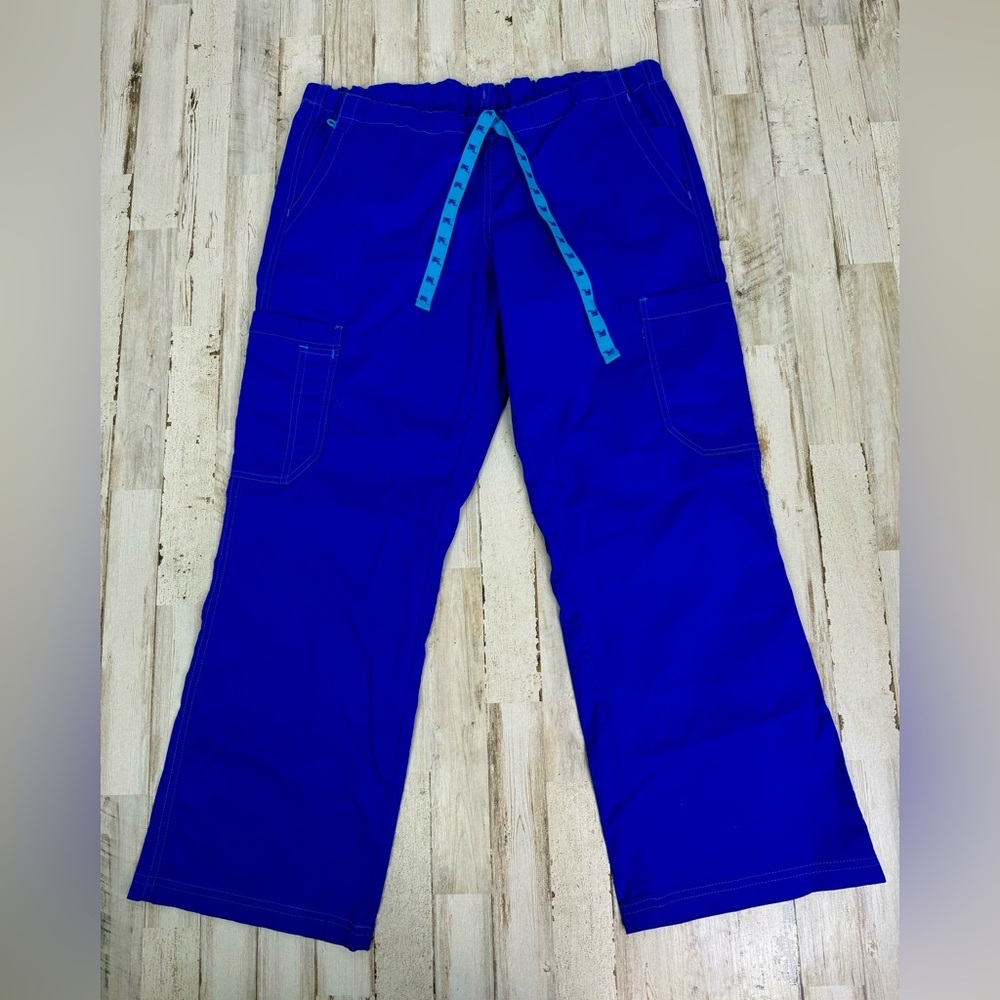 MC2 Scrub Set XL Blue Pocket V-Neck Top/ Medium Elastic Waist Cargo Bottom - Picture 4 of 14